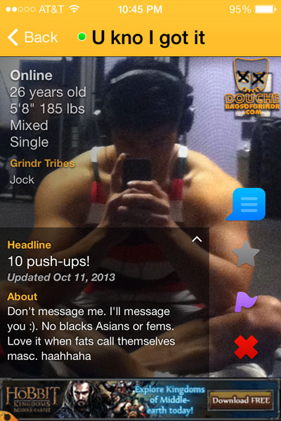 self-loathing-mixed grindr douche